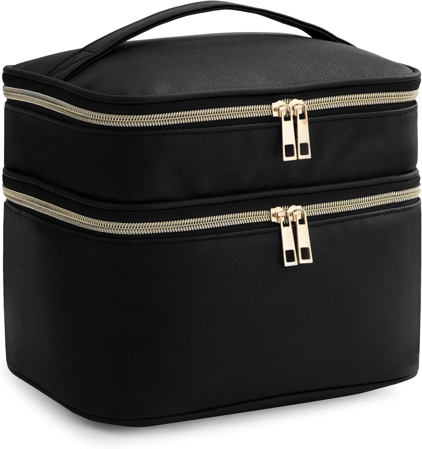 Makeup Bag for Women, X-Large Travel Makeup Bag Organizer, Portable Toiletry Bag, Cute Makeup Bags, Waterproof Leather Cosmetic Bag, Makeup Case with Removable Dividers, Black