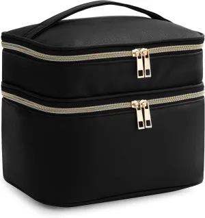 Makeup Bag for Women, X-Large Travel Makeup Bag Organizer, Portable Toiletry Bag, Cute Makeup Bags, Waterproof Leather Cosmetic Bag, Makeup Case with Removable Dividers, Black