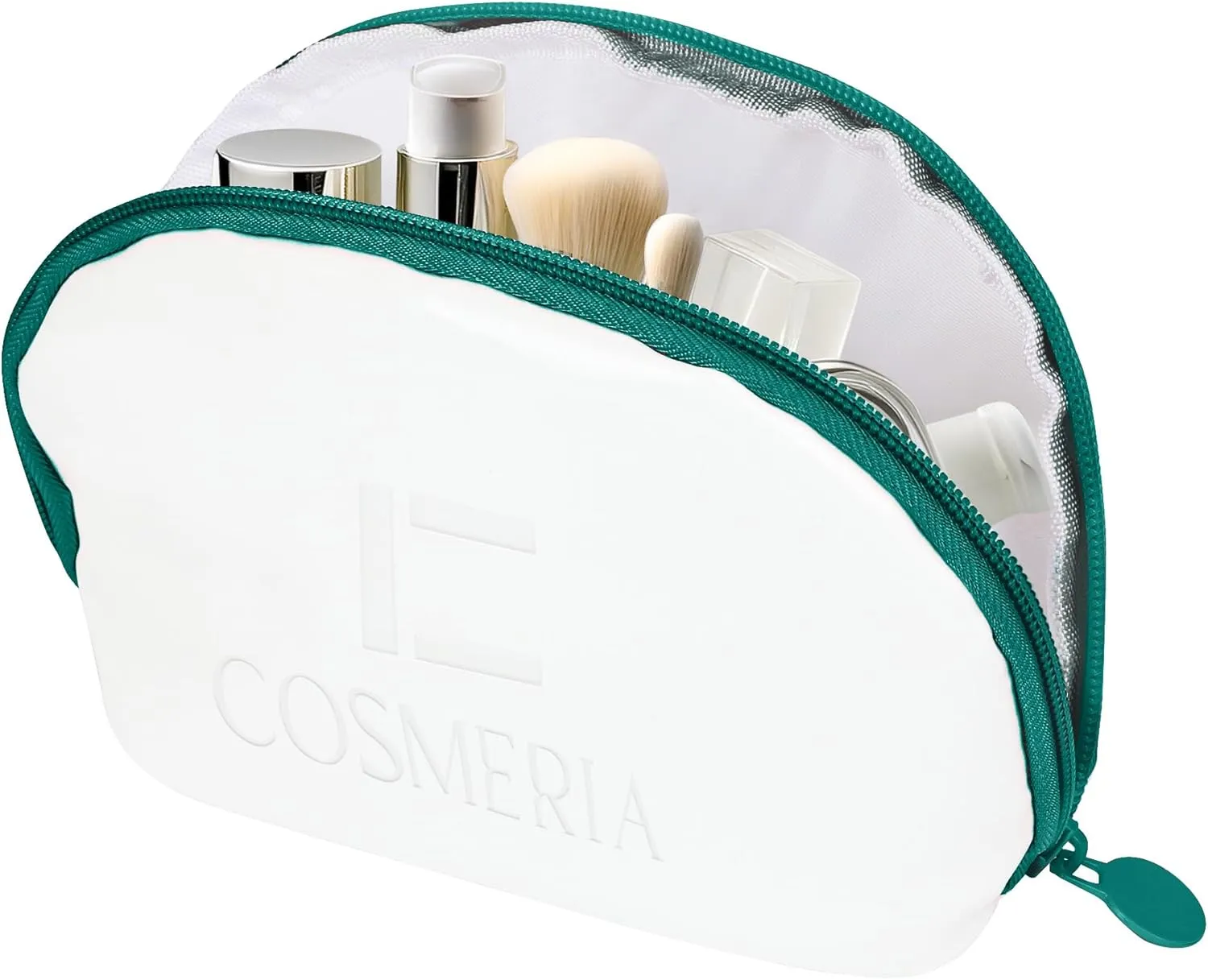 Makeup Bag Organizer & Travel Cosmetic Bag - Toiletry Bag for Women Fits Carry-On and Suitcase - Make Up Faux Patent Leather Pouch with Durable Green Zipper, Medium