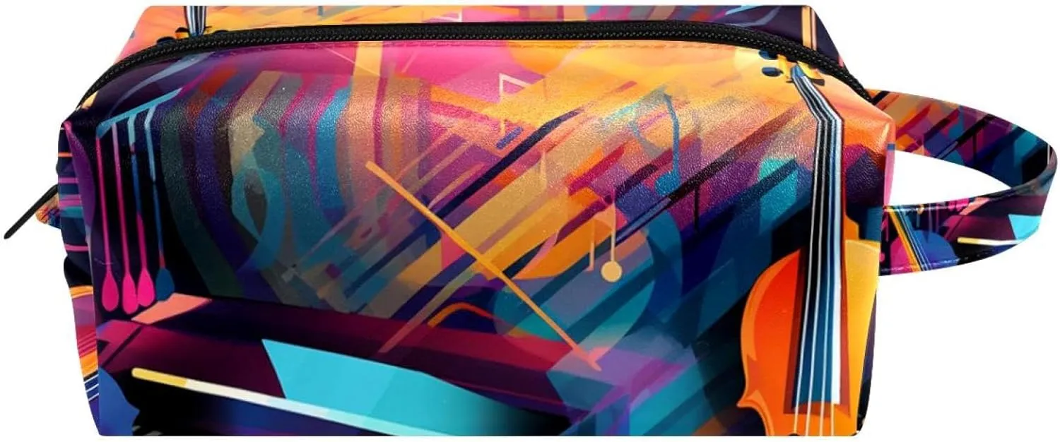 Makeup Bag Small,Makeup Travel Bag,Abstract Jazz Art Music Instruments,Makeup Organizer Bag