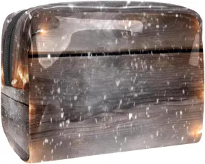 Makeup Bag Small,Makeup Travel Bag,Christmas Lights Decoration Wood Planks,Makeup Organizer Bag