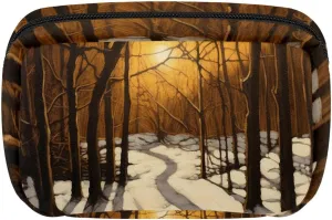 Makeup Bag Small,Makeup Travel Bag,Winter Forest Tree Path,Makeup Organizer Bag