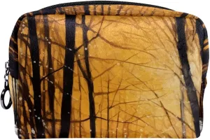 Makeup Bag Small,Makeup Travel Bag,Winter Forest Tree Path,Makeup Organizer Bag
