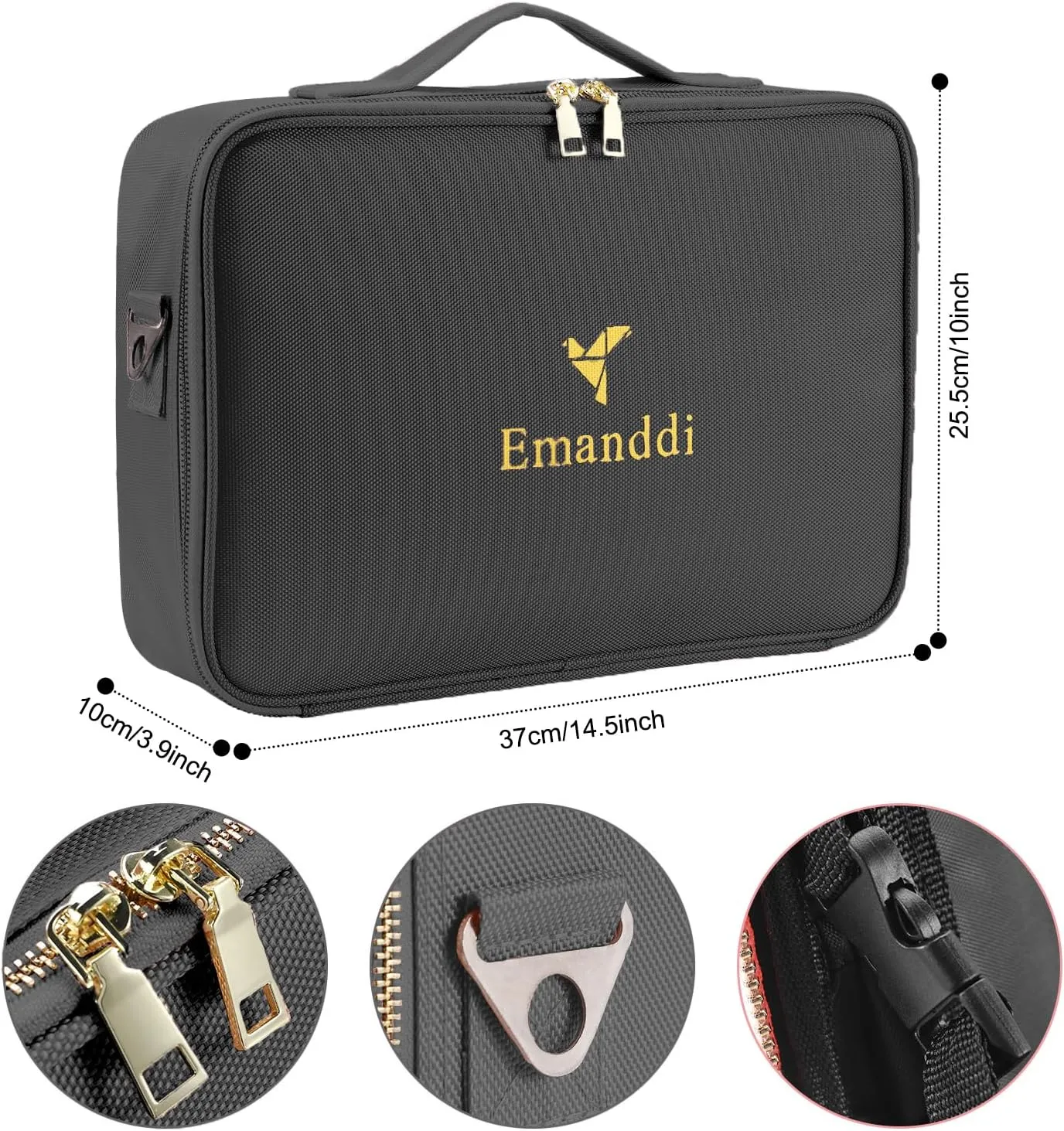Makeup Bag | Waterproof Travel Cosmetic Organizer with Adjustable Dividers | Portable Beauty Case for Brushes, Toiletries & Accessories (Black, Small)