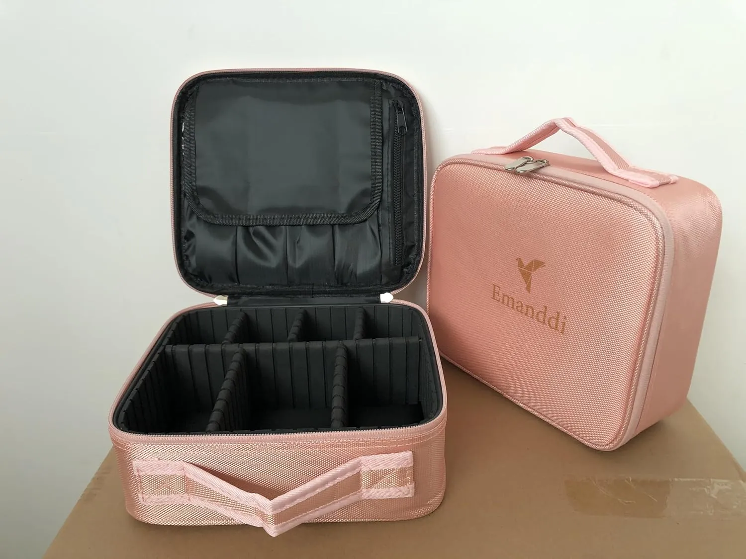 Makeup Bag | Waterproof Travel Cosmetic Organizer with Adjustable Dividers | Portable Beauty Case for Brushes, Toiletries & Accessories (Pink, Small)