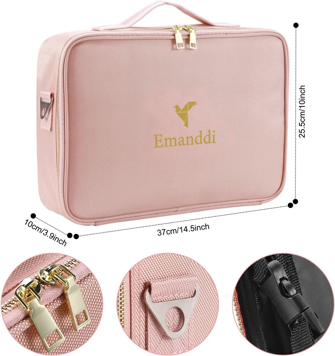 Makeup Bag | Waterproof Travel Cosmetic Organizer with Adjustable Dividers | Portable Beauty Case for Brushes, Toiletries & Accessories (Pink, Small)