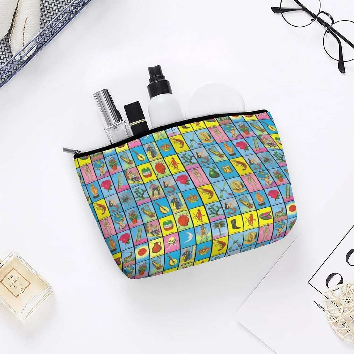 Makeup Bags Cosmetic Pouch Travel Zipper Cosmetic Organizer 3D Printed Toiletry Bag Printing Pencil Bag for Women Supplies Gifts (Mexican Tarot Card Art)