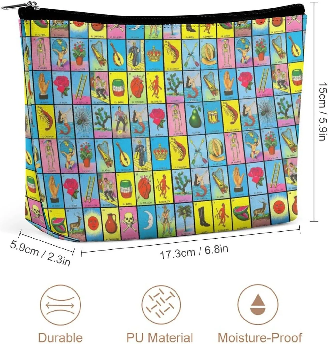 Makeup Bags Cosmetic Pouch Travel Zipper Cosmetic Organizer 3D Printed Toiletry Bag Printing Pencil Bag for Women Supplies Gifts (Mexican Tarot Card Art)