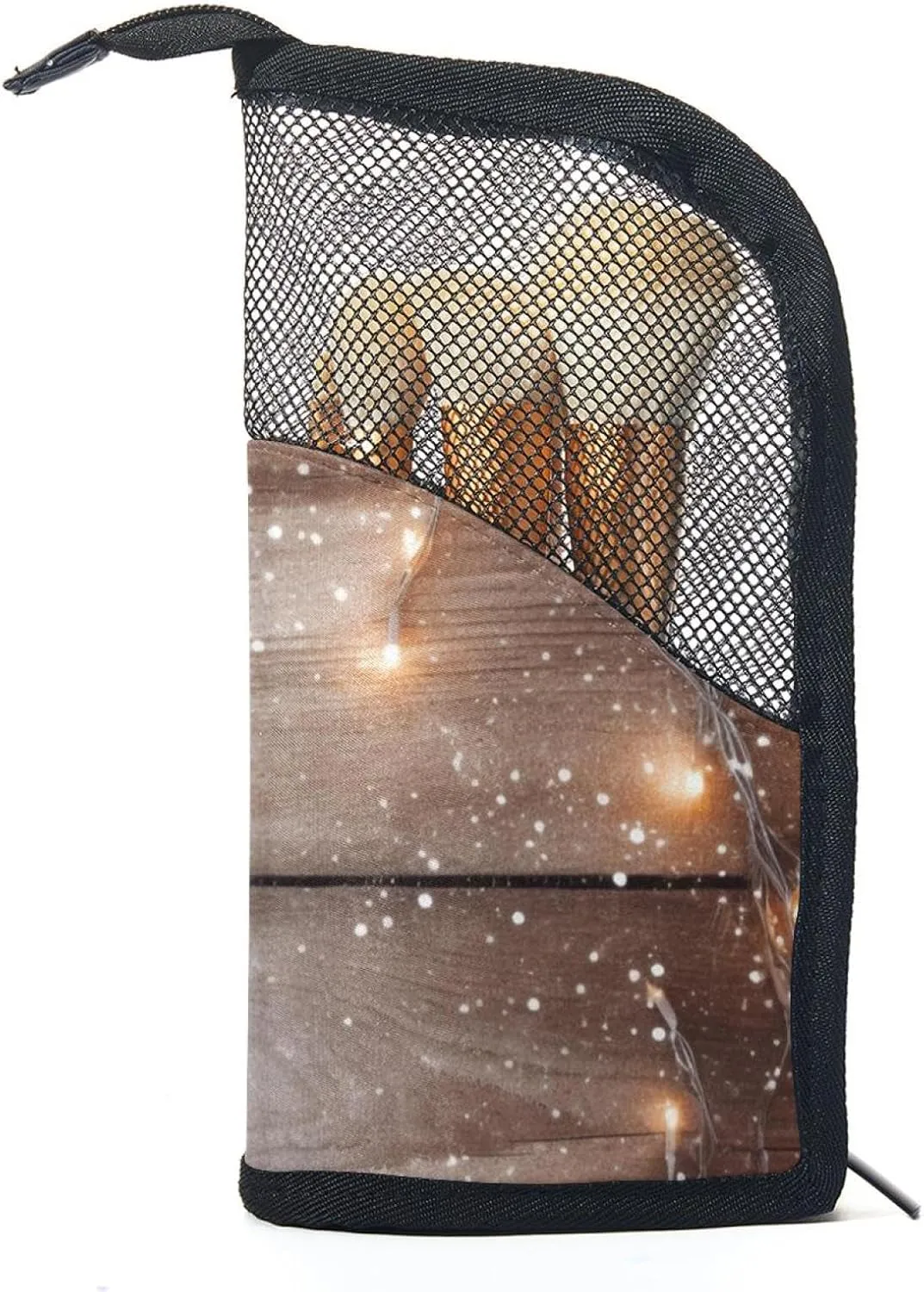 Makeup Bags for Women,Toiletry Bag for Men,Christmas Lights Decoration Wood Planks,Travel Cosmetic Bag