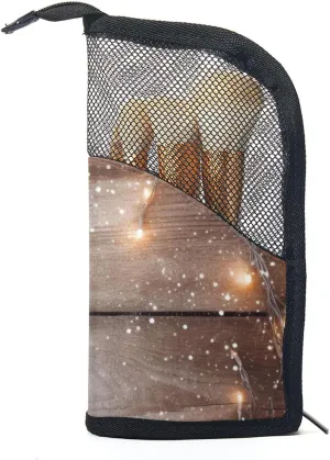Makeup Bags for Women,Toiletry Bag for Men,Christmas Lights Decoration Wood Planks,Travel Cosmetic Bag