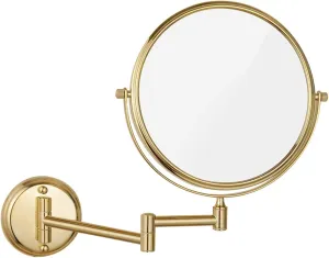 Makeup Mirror, 8 inch Double Sided Shaving Magnifying Mirror, Adjustable Wall Mounted Bathroom Brass Swivel Extendable Vanity Mirrors,Chrome,5X (Color : Gold, Size : 10X)