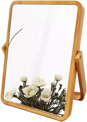 Makeup Mirror Home Makeup Mirror Bedroom Wooden Makeup Mirror Office Desktop Small Makeup Mirror Portable Foldable Beauty Mirror Mirror for Desk(Color:B,Size:Medium)