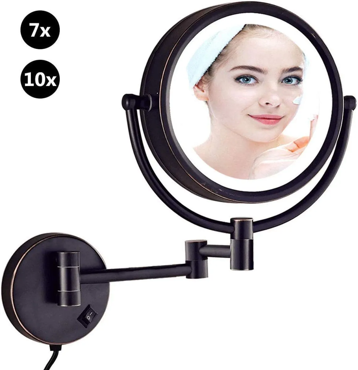 Makeup Mirror Wall Mounted Round Bathroom Mirror, 360 Rotation Elegant Design Would Be Suitable for Any Family(Bronze,10x)