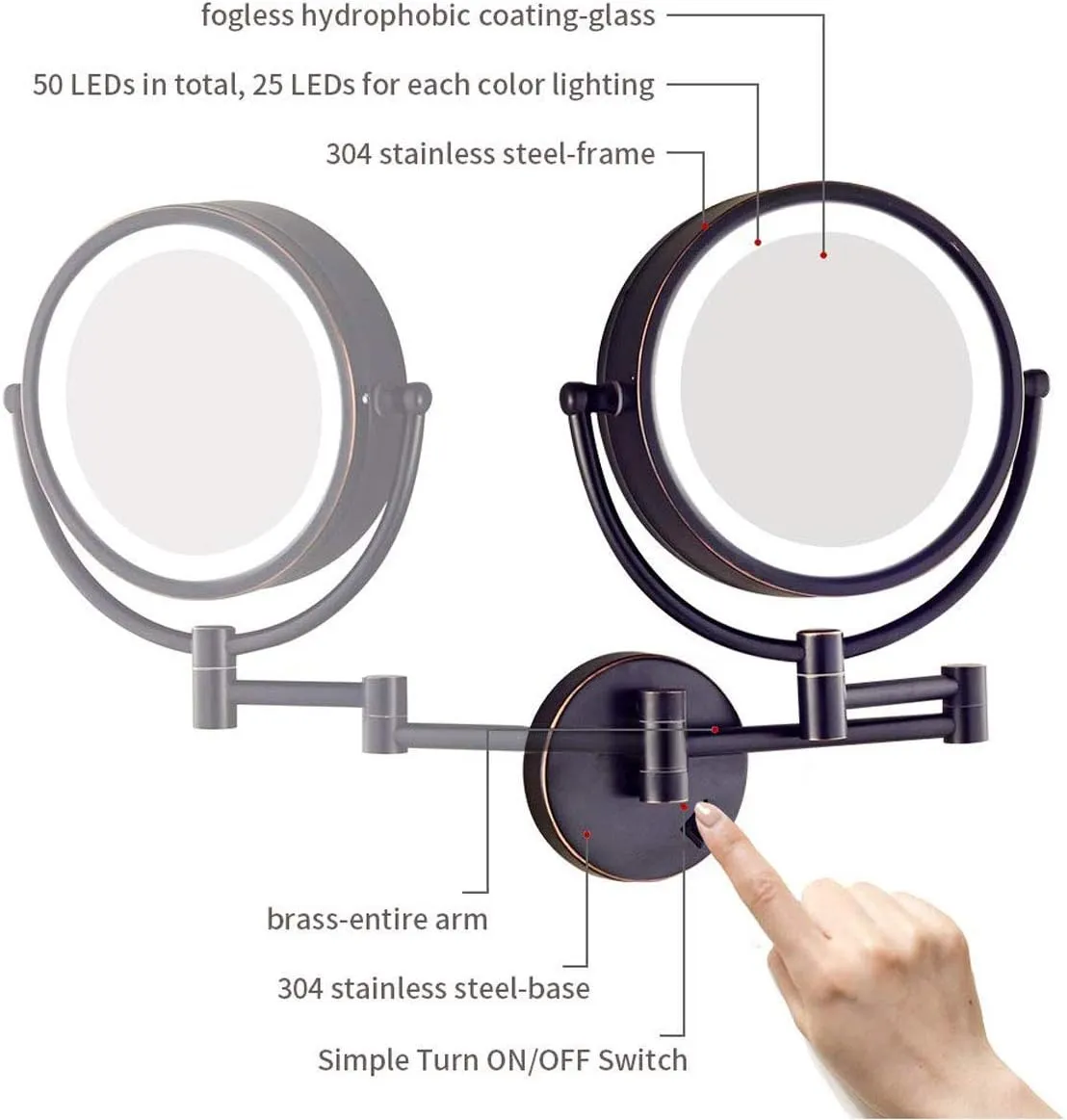 Makeup Mirror Wall Mounted Round Bathroom Mirror, 360 Rotation Elegant Design Would Be Suitable for Any Family(Bronze,10x)