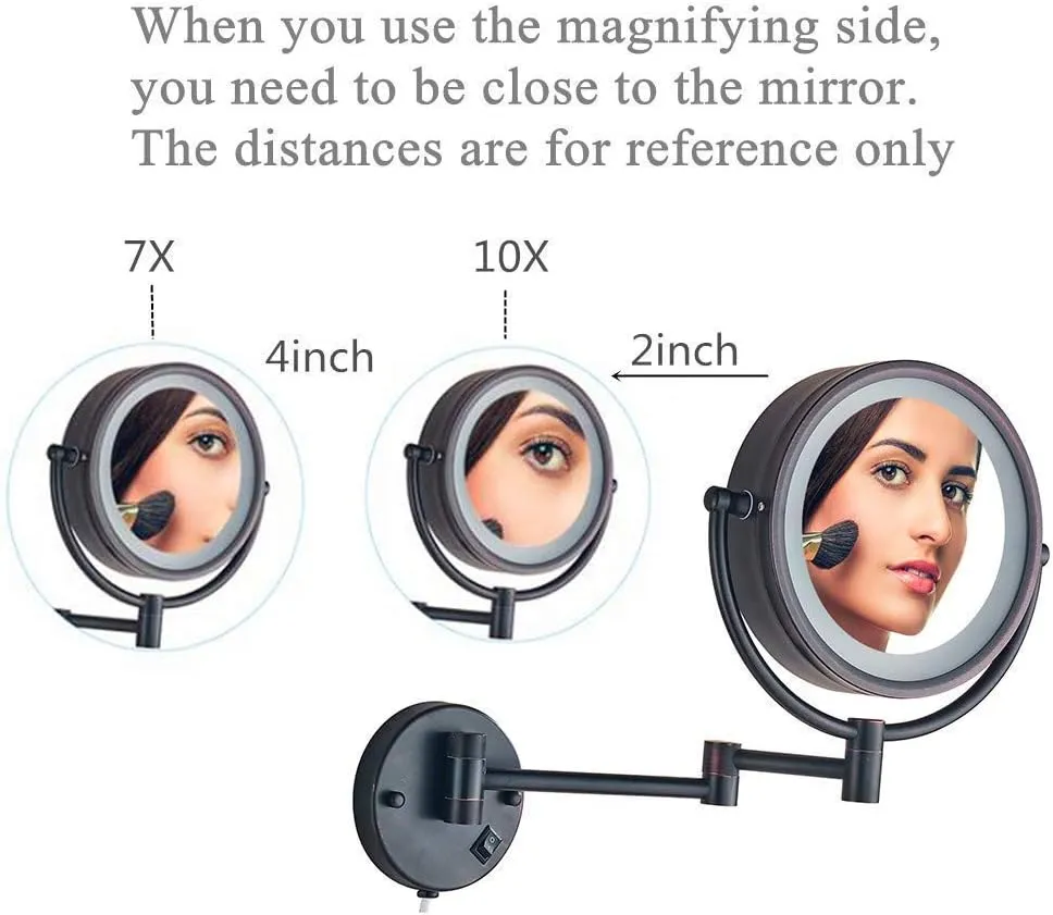 Makeup Mirror Wall Mounted Round Bathroom Mirror, 360 Rotation Elegant Design Would Be Suitable for Any Family(Bronze,10x)