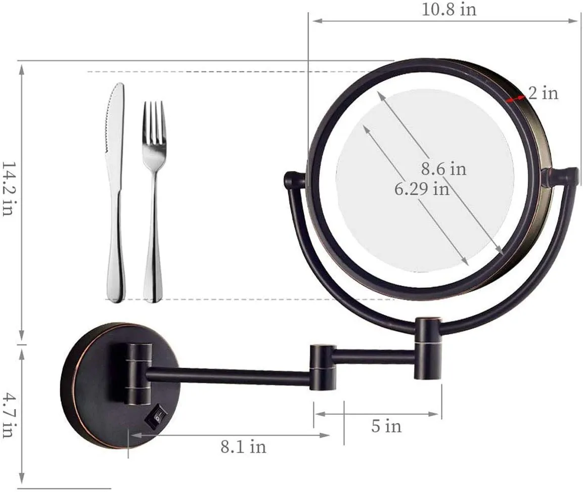 Makeup Mirror Wall Mounted Round Bathroom Mirror, 360 Rotation Elegant Design Would Be Suitable for Any Family(Bronze,10x)