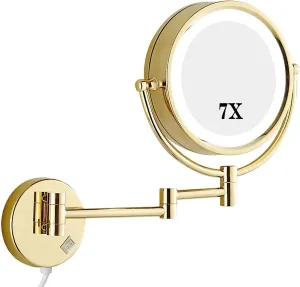 Makeup Mirror Wall Mounted Round Make Up Mirror 360 Rotation Elegant Design Would Be Suitable for Any Family (Color : Gold)