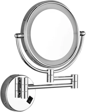 Makeup Mirror with Light Toilet Bathroom Folding Telescopic Rotatable Double Side Beauty Magnifying Metal Mirror (Color : Chrome, Size : 3X)