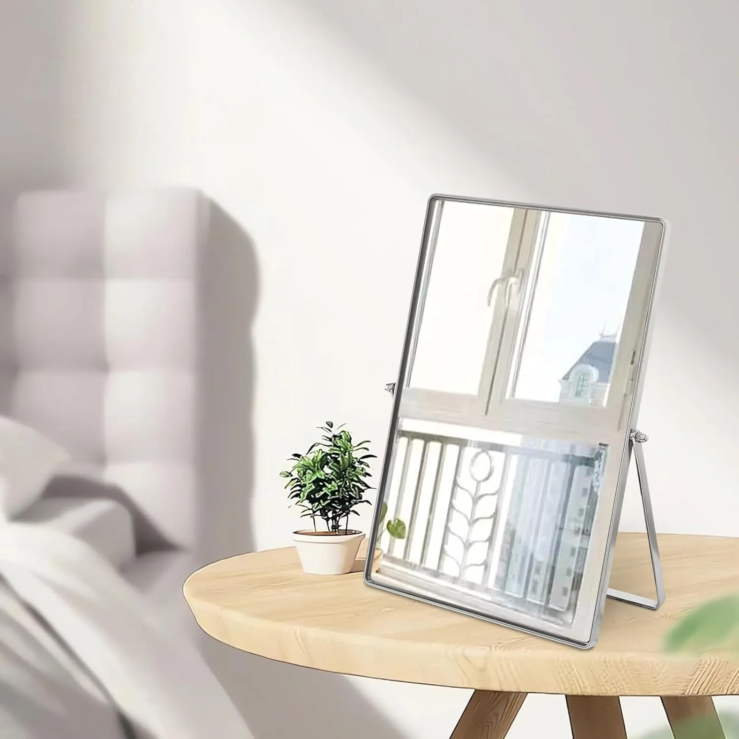 Makeup Vanity Mirror Portable Desktop Mirror with Metal Stand Adjustable 90° Rotation Desk Mirrors for Dressing Room,Bedroom, Bathroom,Tabletop,Square Silver