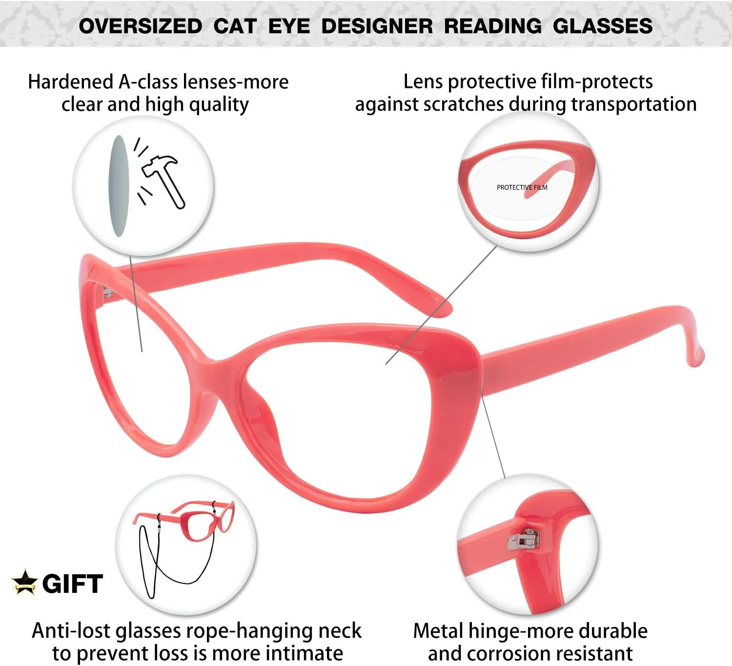 MARE AZZURO Oversized Reading Glasses Women Stylish Cat Eye Readers 0 1.0 1.5 2.0 2.5 3.0 3.5