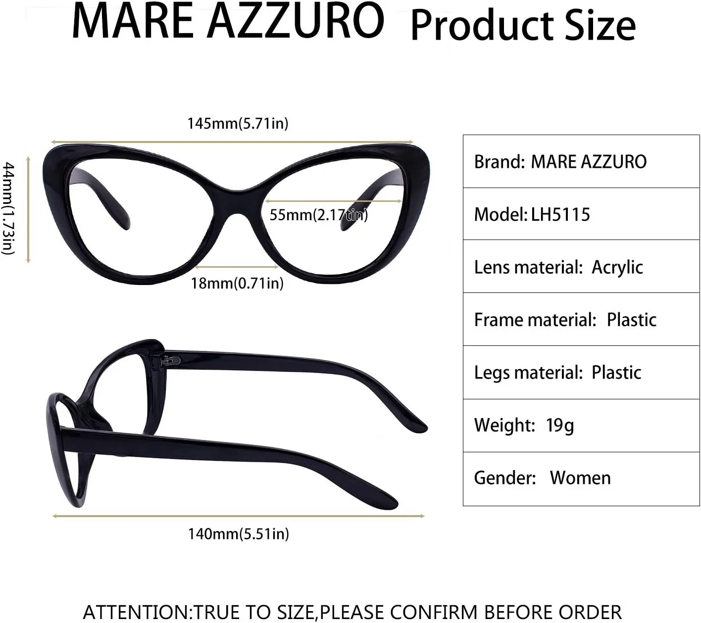 MARE AZZURO Oversized Reading Glasses Women Stylish Cat Eye Readers 0 1.0 1.5 2.0 2.5 3.0 3.5