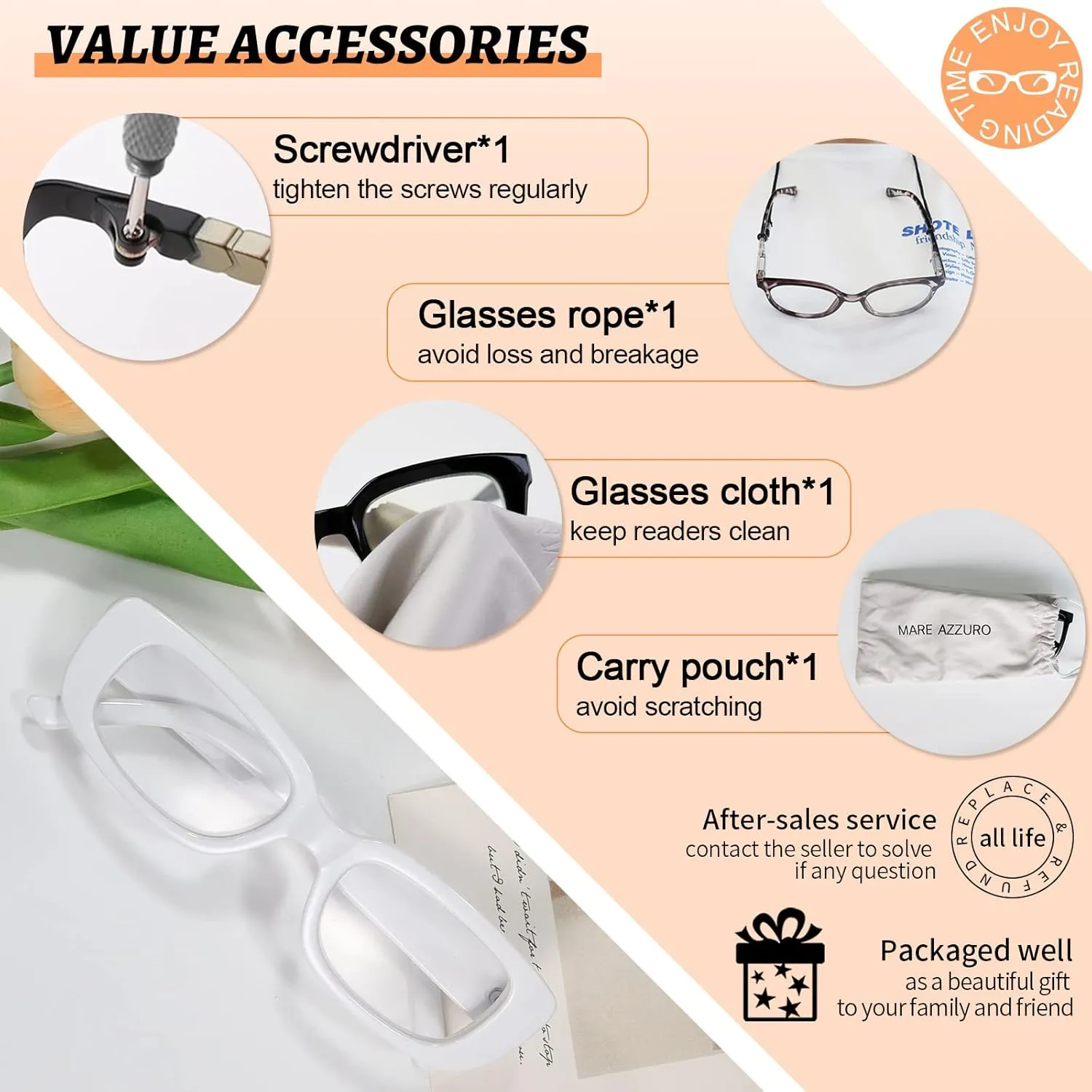 MARE AZZURO Stylish Reading Glasses Women Unique Readers 0 100 125 150 175 200 225 250 275 300 350 400 500 600 (White, 2.00)