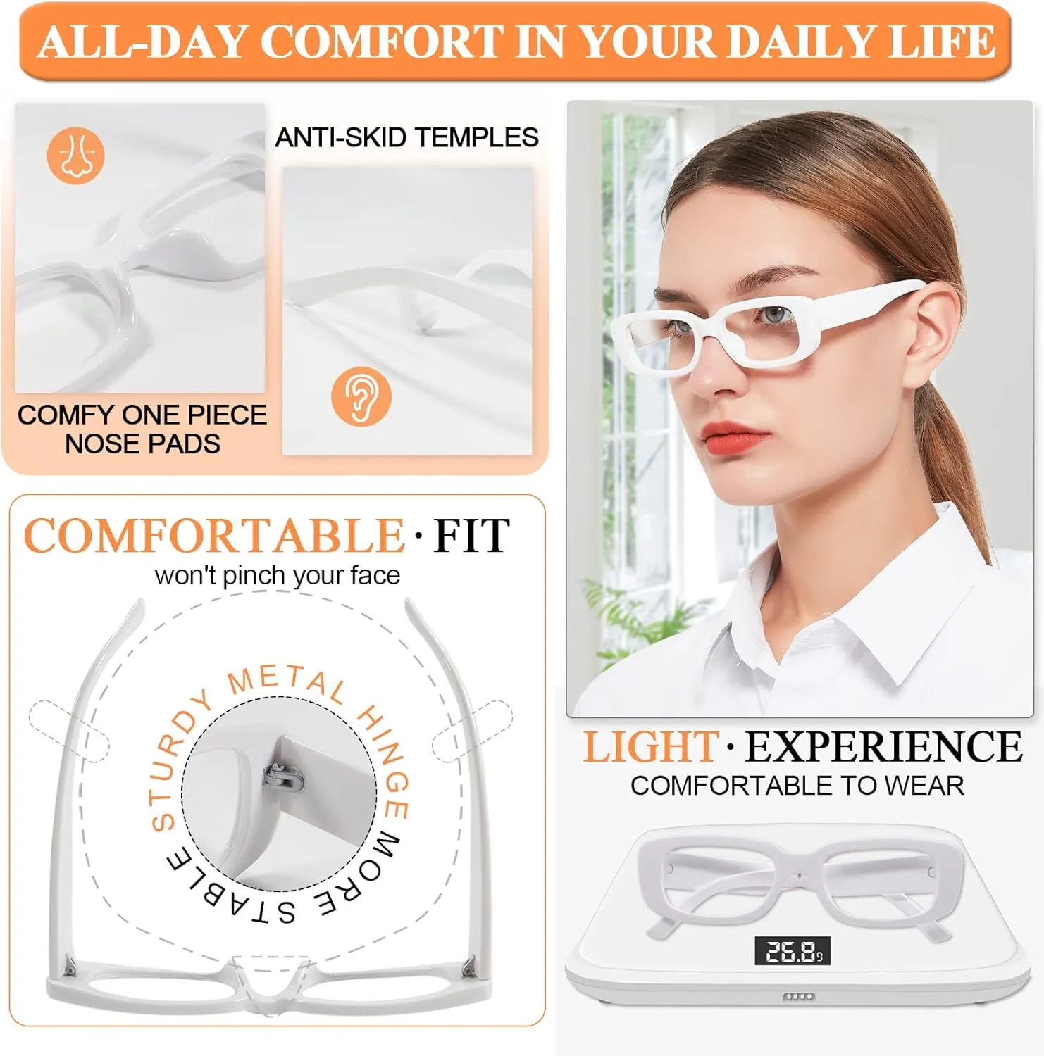 MARE AZZURO Stylish Reading Glasses Women Unique Readers 0 100 125 150 175 200 225 250 275 300 350 400 500 600 (White, 2.00)