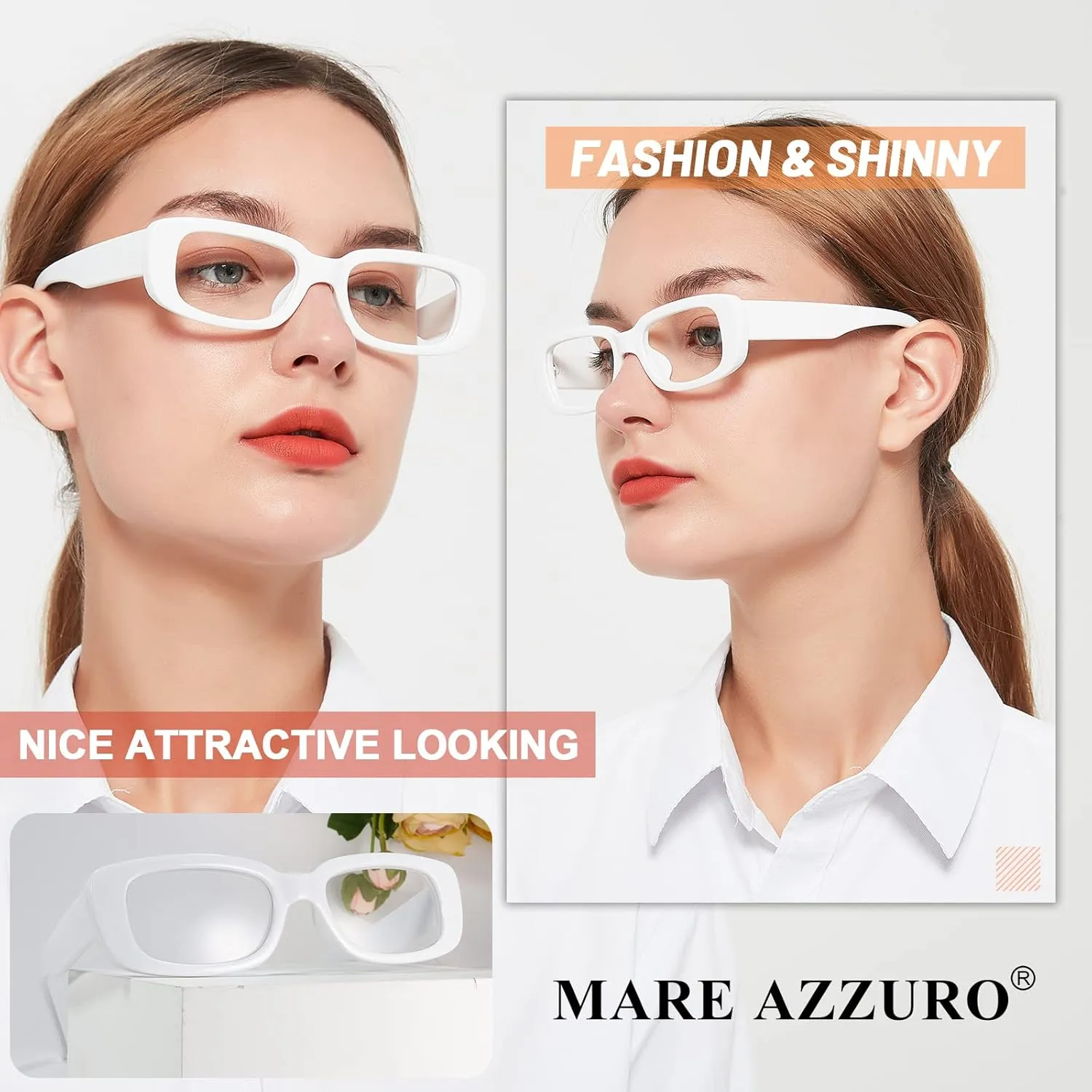 MARE AZZURO Stylish Reading Glasses Women Unique Readers 0 100 125 150 175 200 225 250 275 300 350 400 500 600 (White, 2.00)