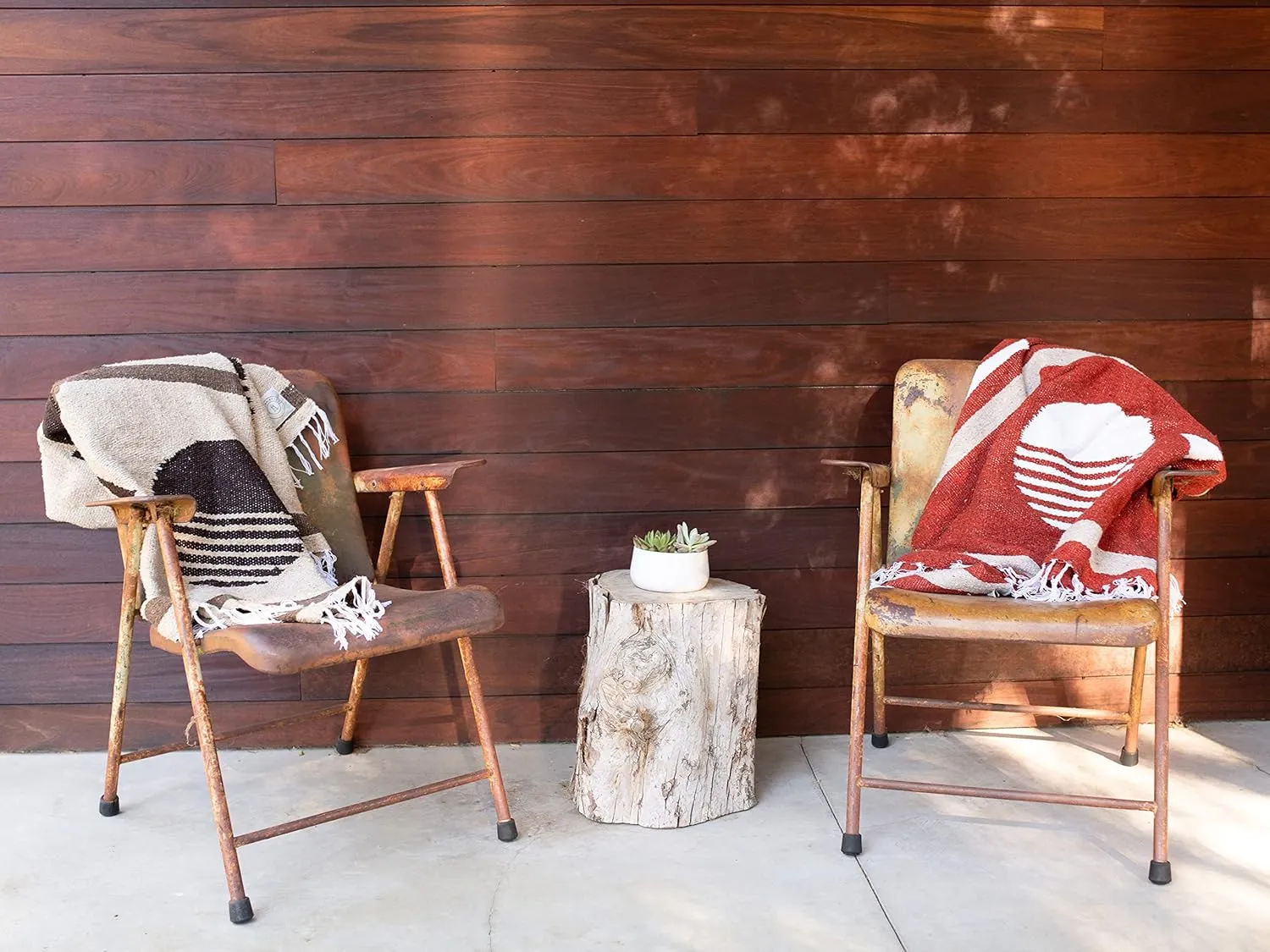 Maroon and Tan Mexican Blanket by Laguna Beach Textile Co - Beach, Yoga, Camping, or Decorative Throw Blanket - Traditional Handmade Serape - Brick Sol