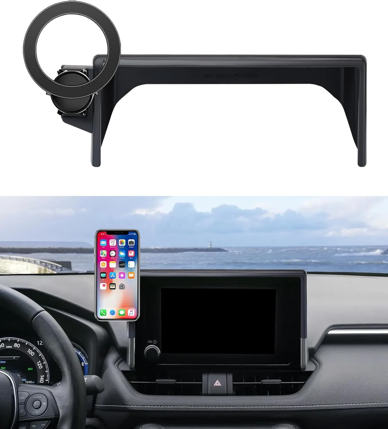 MaserWeller Car Phone Holder for Toyota RAV4 2019-2025 Accessories 7/8-Inch Screen Fixed Clip, 360° Rotation Smart Phone Mount Compatible with MagSafe, Cell Phone Holder That Does Not Affect Air Vent