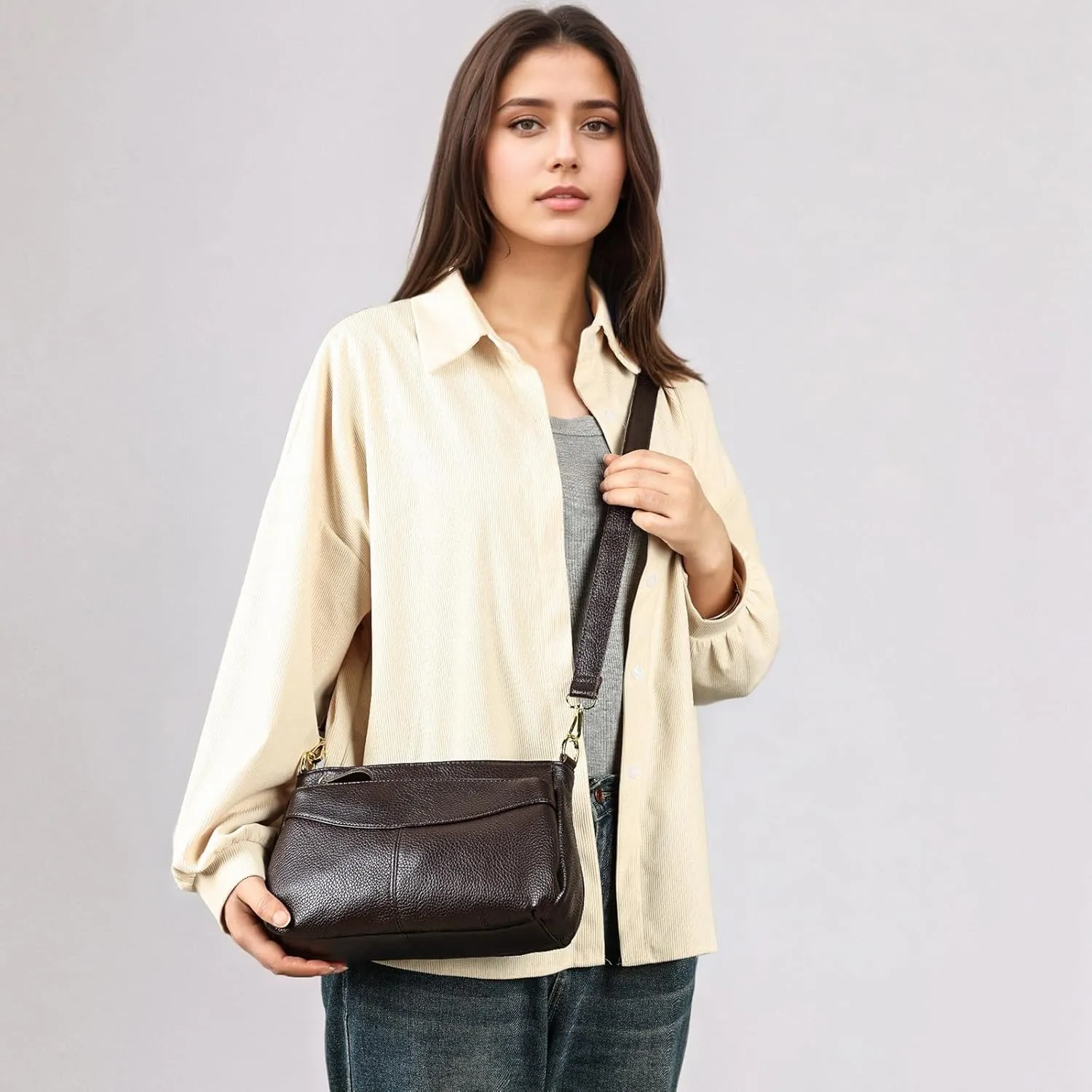 MASIWEI Genuine Leather Purses for Women Crossbody Bag Small Casual Sling Shoulder Handbags with Leather Straps