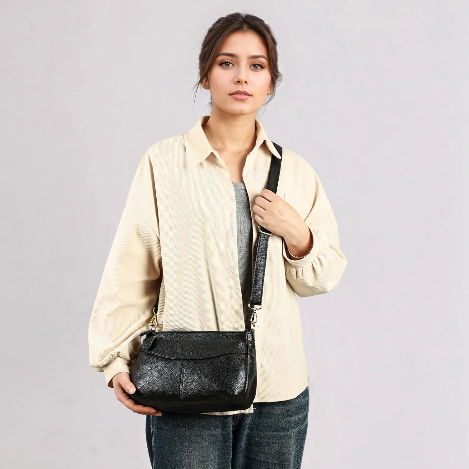 MASIWEI Genuine Leather Purses for Women Crossbody Bag Small Casual Sling Shoulder Handbags with Leather Straps