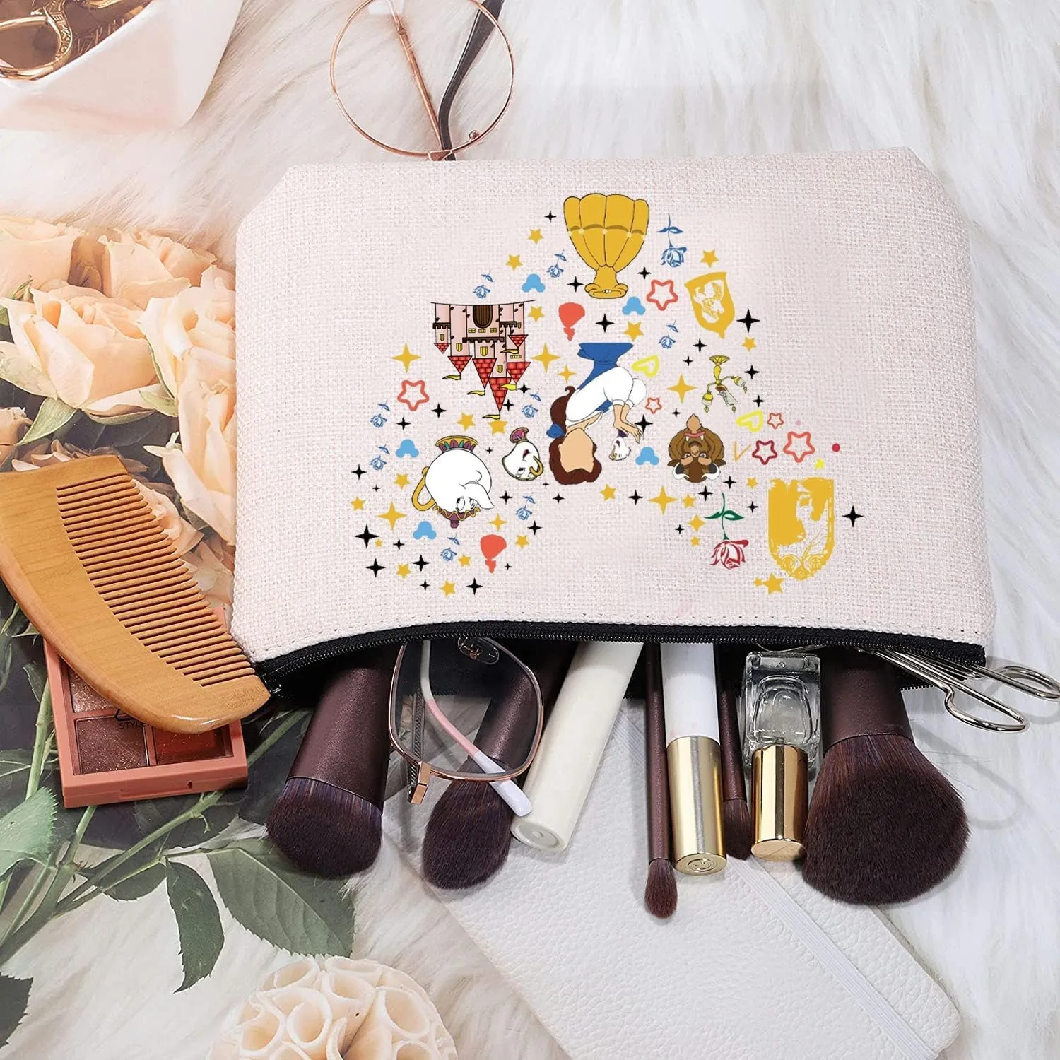 MEIKIUP Beauty Movie Makeup Bag Beauty Princess Story Inspired Gift Fairy Tales Cosmetic Bag Princess Gift for Women (BeautyB Bag1)