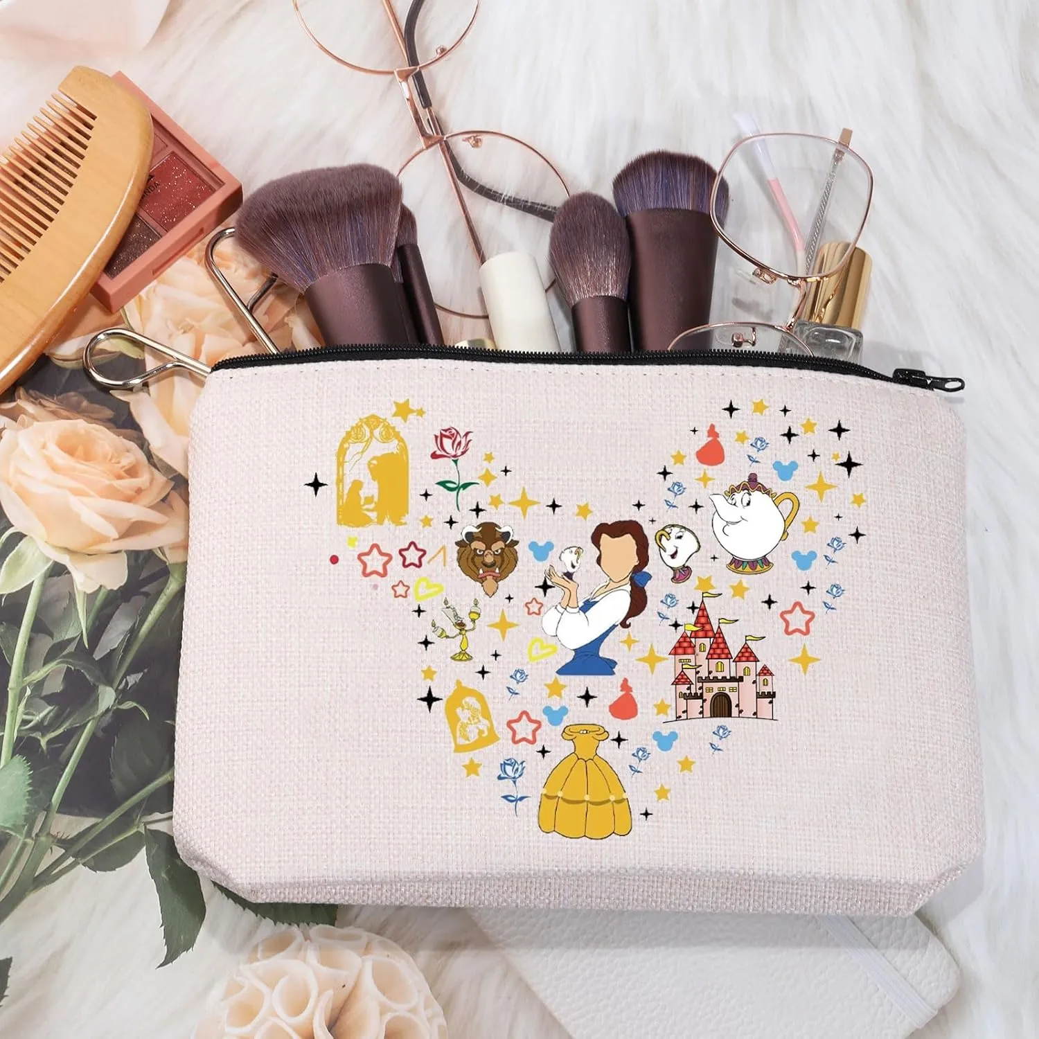 MEIKIUP Beauty Movie Makeup Bag Beauty Princess Story Inspired Gift Fairy Tales Cosmetic Bag Princess Gift for Women (BeautyB Bag1)