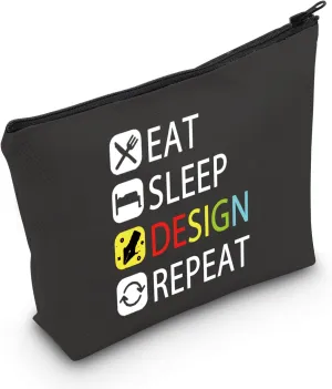 MEIKIUP Eat Sleep Design Repeat Makeup Bag - Gift for Interior or Graphic Designer (Black)