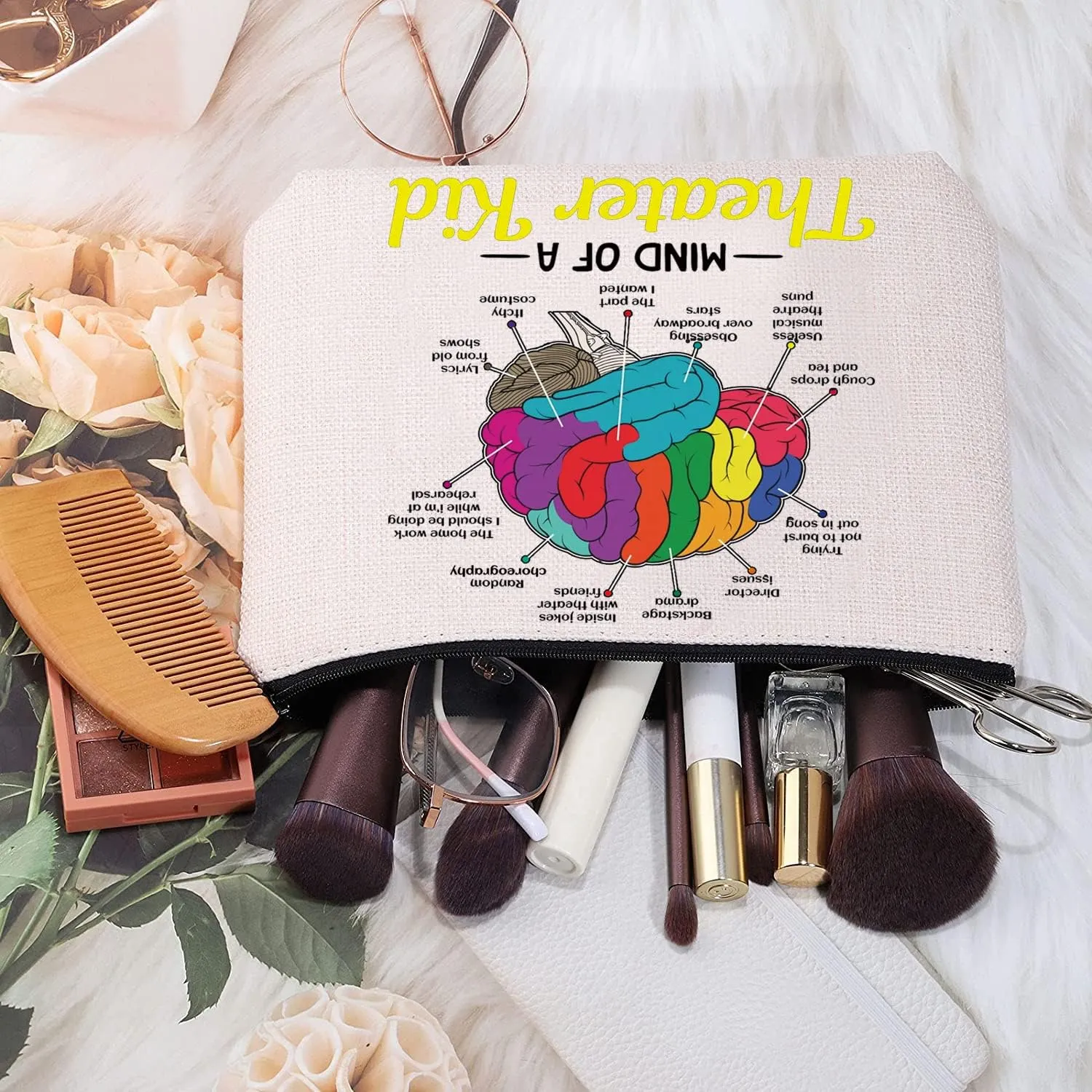 MEIKIUP Mind Of A Theater Musical Gifts Musical Theatre Nerd Makeup Bag Theatre Gift for Actress Actors (Theater Bag)