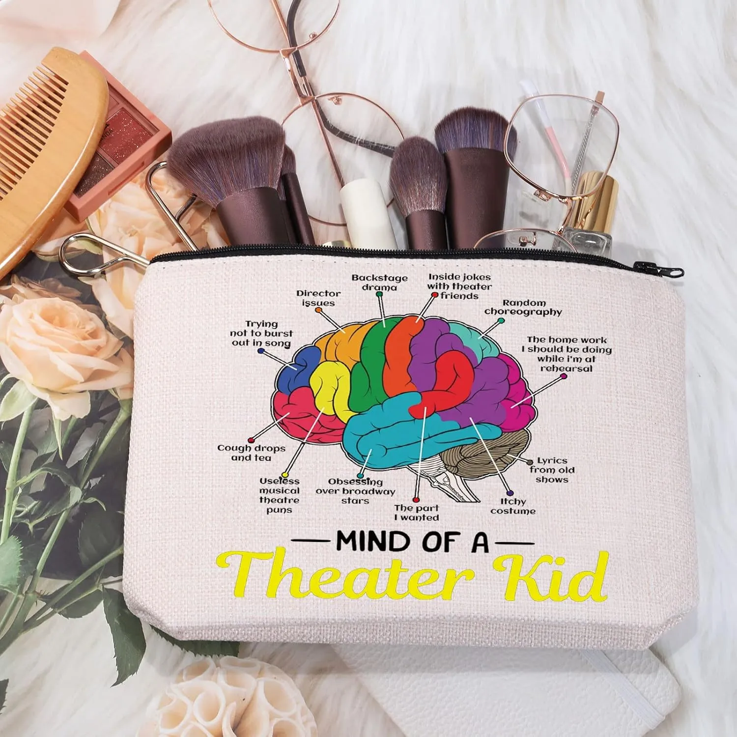 MEIKIUP Mind Of A Theater Musical Gifts Musical Theatre Nerd Makeup Bag Theatre Gift for Actress Actors (Theater Bag)