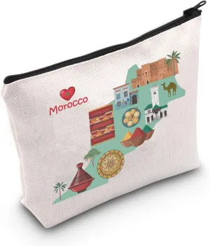 MEIKIUP Morocco Culture Travel Makeup Bag Morocco Vacation Souvenir Gift Moroccan Landmark Sahara Desert Travel Makeup Bag (Morocco bag)