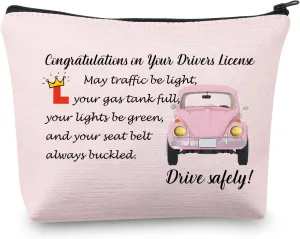 MEIKIUP New Driver Makeup Bag Passing Driving Test Gifts for Women Birthdays Gift for Daughter Driver Travel Bag (Passing Driving Test Bag)