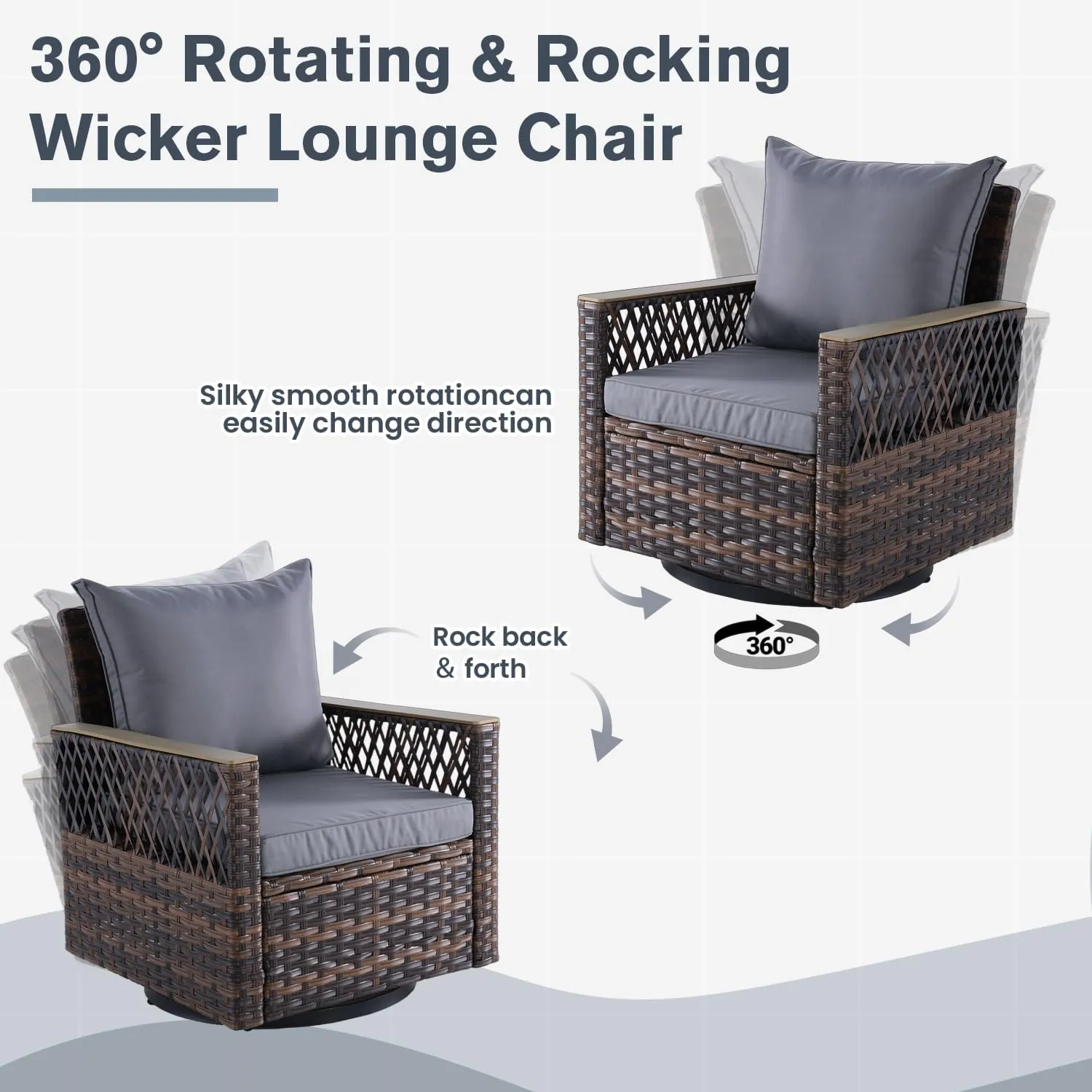 MELLCOM 7-Piece Patio Furniture Set, Outdoor Swivel Glide Chairs with Ottomans, 3-Seat Sofa, Loveseat & Dining Table, All-Weather Conversation Set with Water-Resistant Cushion & High Back for Backyard