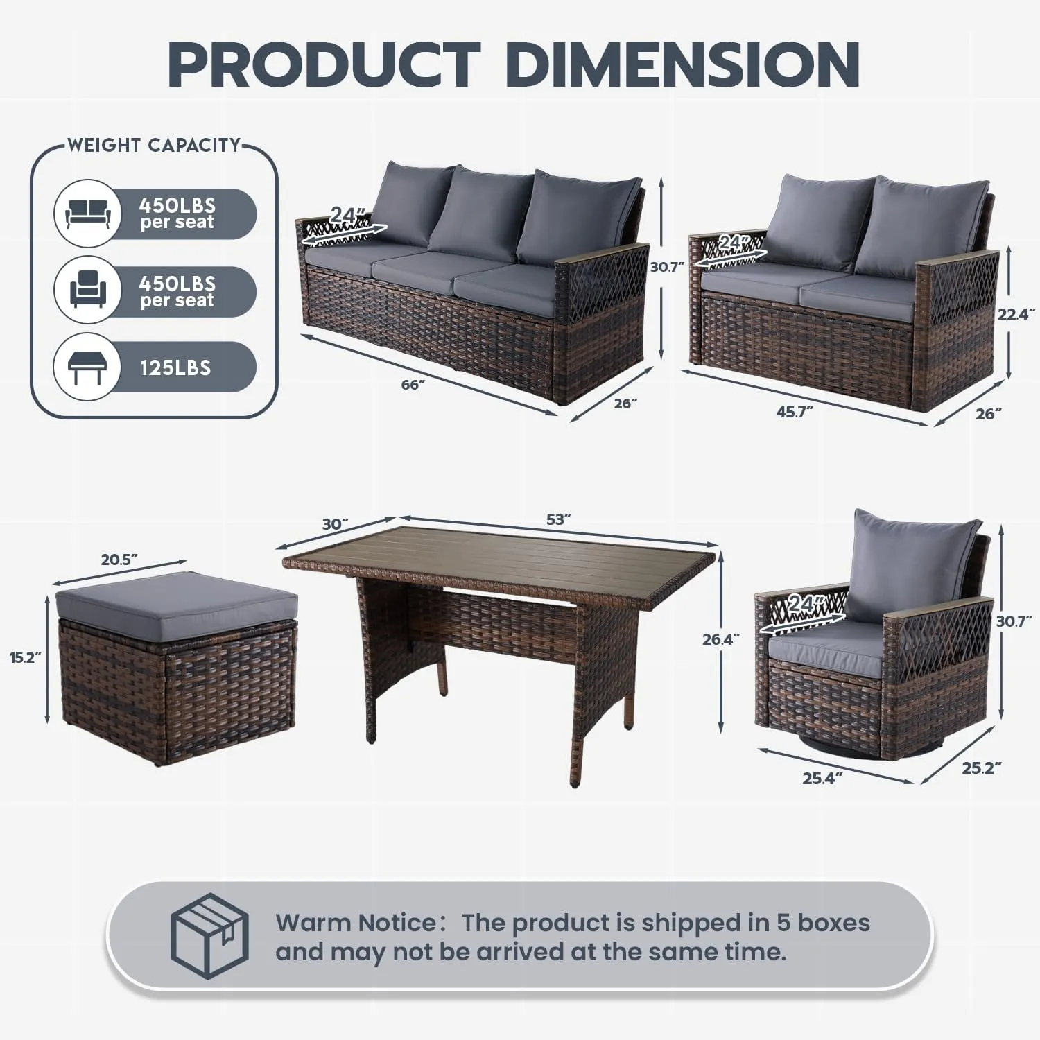 MELLCOM 7-Piece Patio Furniture Set, Outdoor Swivel Glide Chairs with Ottomans, 3-Seat Sofa, Loveseat & Dining Table, All-Weather Conversation Set with Water-Resistant Cushion & High Back for Backyard