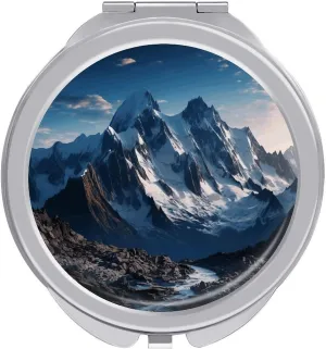Melting Snow Mountain Travel Makeup Mirror Portable Folding Cosmetic Compact Mirror Mini Pocket Mirror for Purses with 2 X 1x Magnification