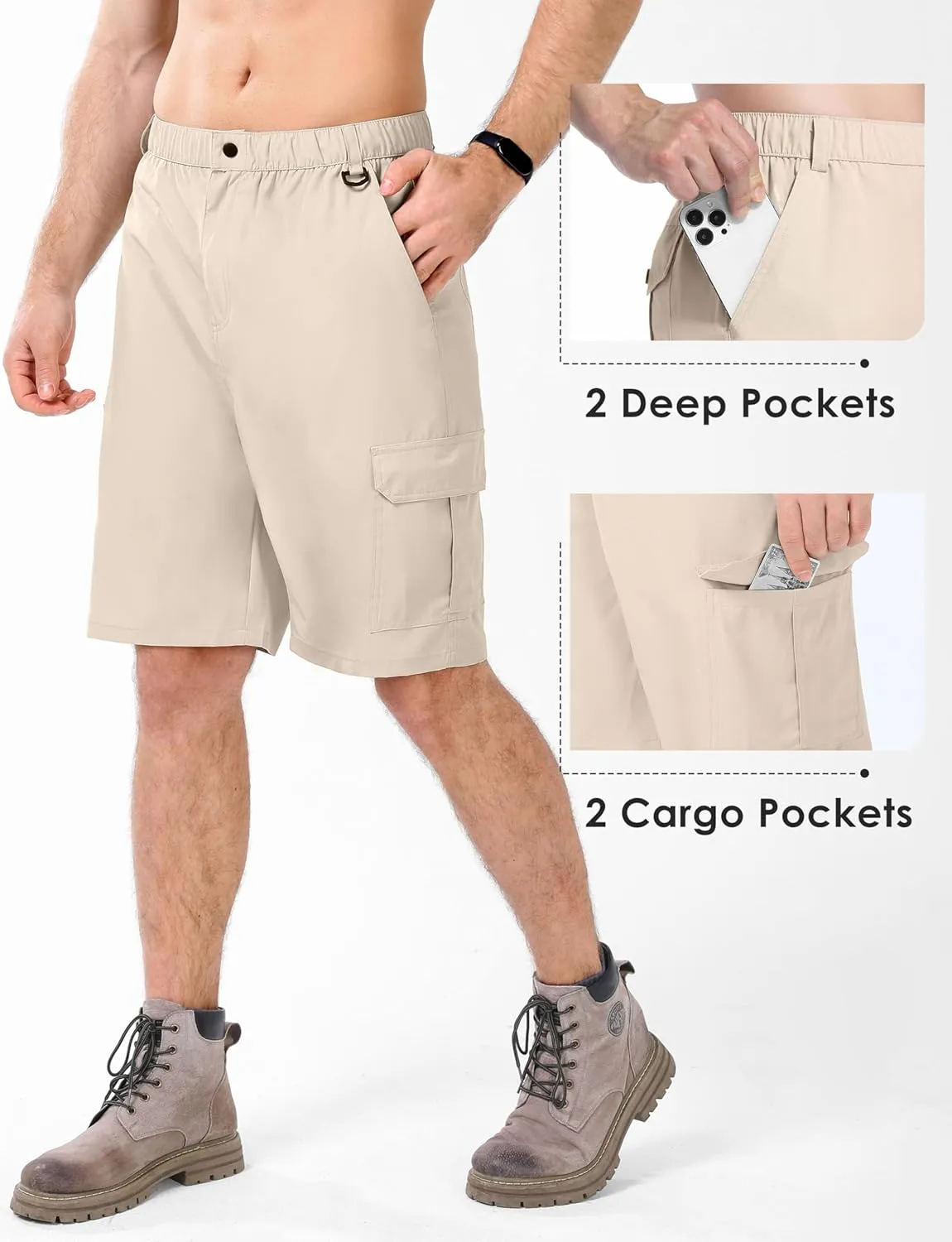 Men's Casual Cargo Shorts 9" Lightweight 6 Pockets Stretch Quick Dry Summer Shorts for Hiking Golf Trips Fishing