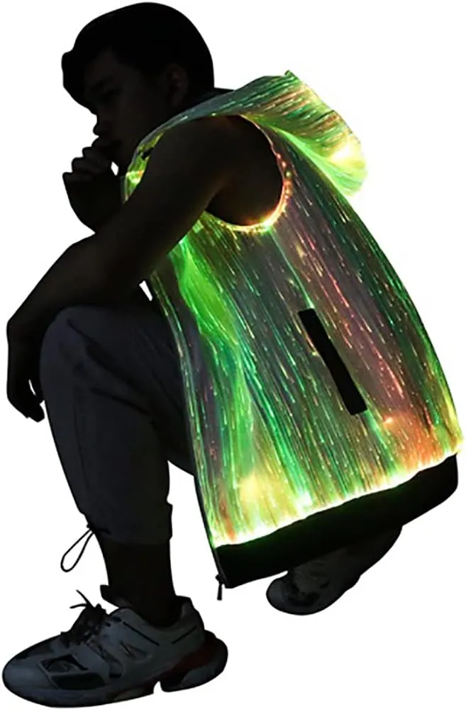 Men's LED Light up Pullover Hoodies Full Zip Hooded Sleeveless Tank Top-Multicolor,App Control,Smart Wear