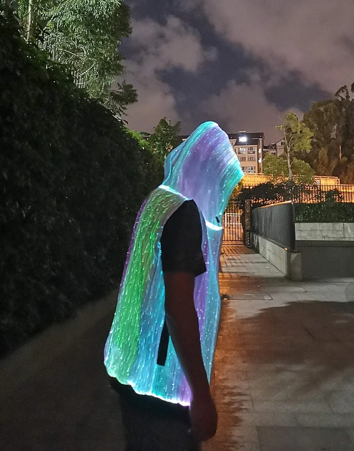 Men's LED Light up Pullover Hoodies Full Zip Hooded Sleeveless Tank Top-Multicolor,App Control,Smart Wear