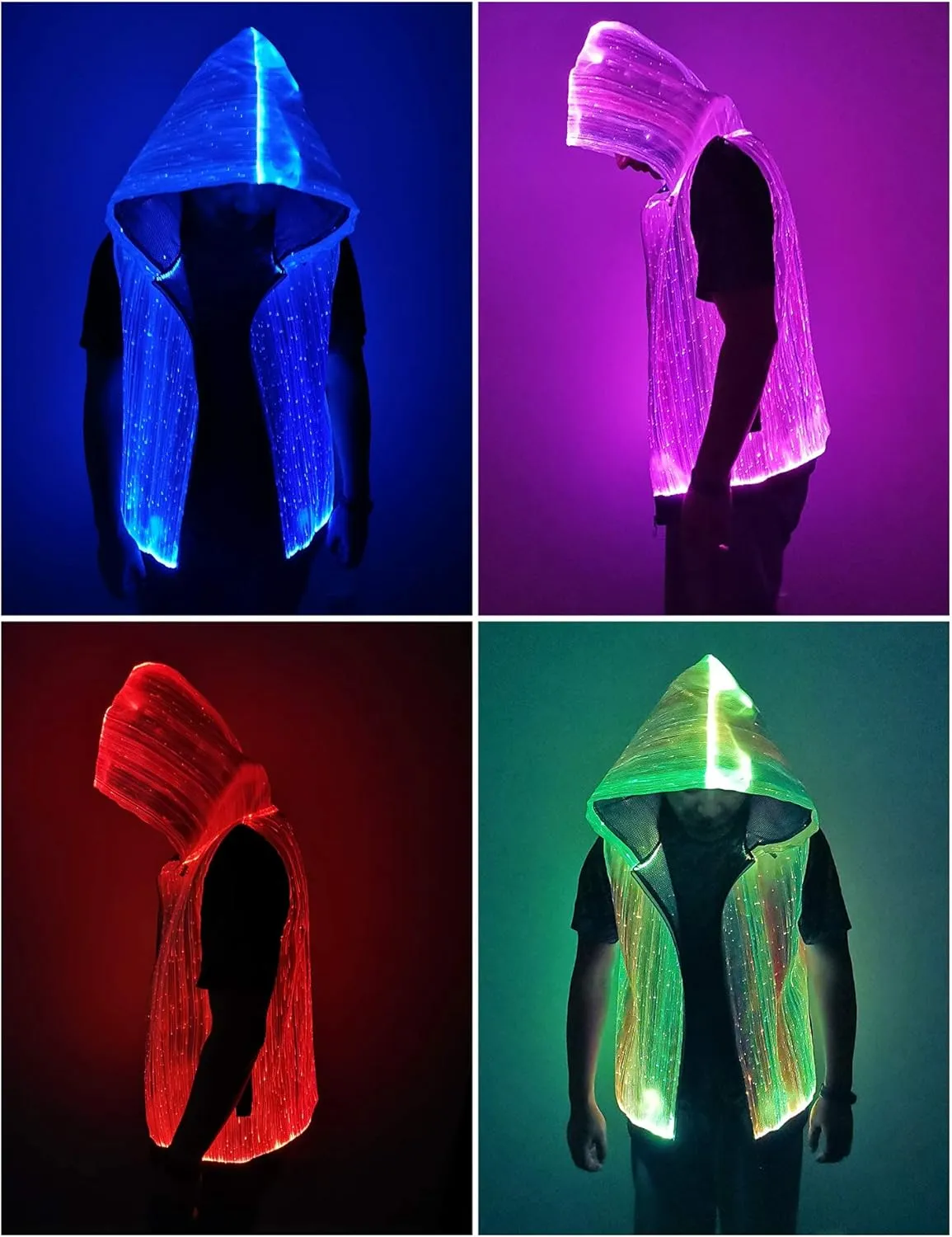 Men's LED Light up Pullover Hoodies Full Zip Hooded Sleeveless Tank Top-Multicolor,App Control,Smart Wear