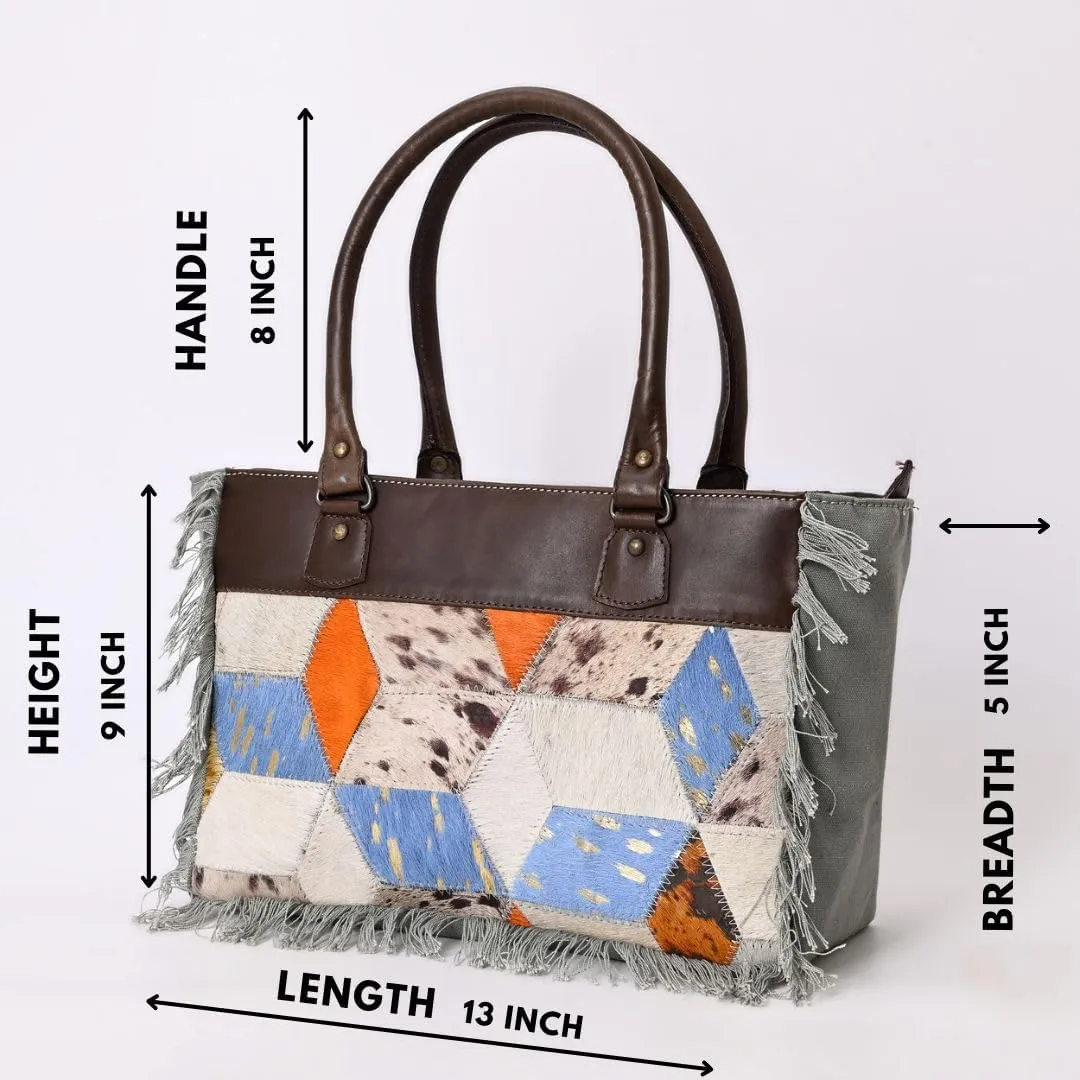 Merba Women's Designer hand Tooled Cowhide Leather With Azetic Patched Front Double Handle Hobo Bag Purse