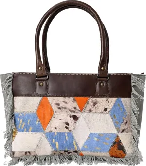 Merba Women's Designer hand Tooled Cowhide Leather With Azetic Patched Front Double Handle Hobo Bag Purse