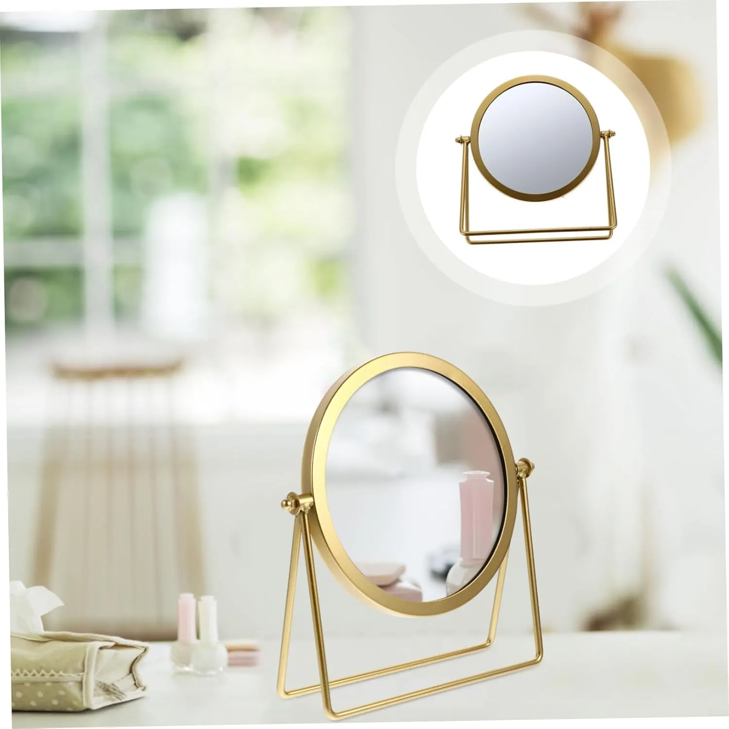 Metal Desktop Cosmetic Mirror Rotating Swivel Mirror Image for Makeup and Dressing