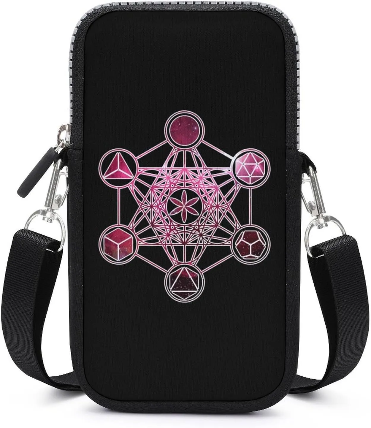 Metatron's Cube Sacred Geometry Women Crossbody Phone Purse Adjustable Strap Cell Phone Shoulder Bag Small Belt Bag